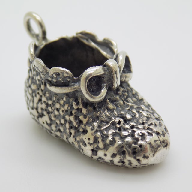 Italian Vintage Italian Handmade Genuine Sterling Silver 925 Newborn Shoe Miniature / Pendant / Charm For Sale - Image 3 of 10