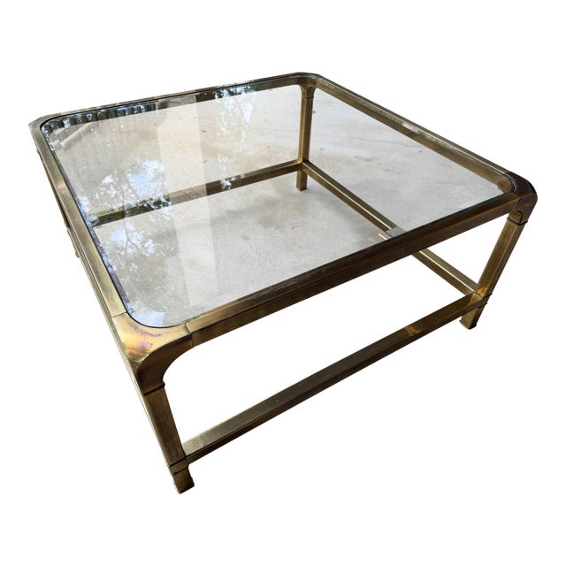 Vintage Hollywood Regency Mastercraft Style Brass and Glass Coffee Table For Sale