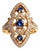 14K Yellow Gold Sapphire Diamond Filigree Cocktail Ring Estate For Sale