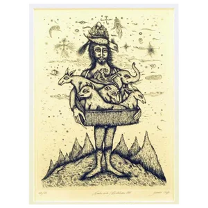 Surrealistic 1975 Etching by Gerald Steffe Entitled "Noah's Ark"