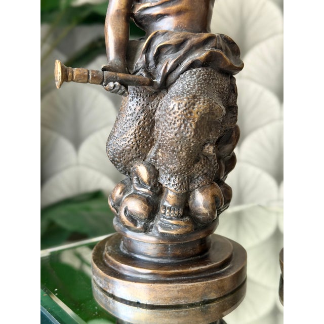 Auguste Moreau Antique Art Nouveau Brass Bronze Cherub Cupid Angel Candlestick Holder Sculptures - A Pair For Sale - Image 4 of 18