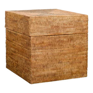 Rustic Vintage Country Style Thai Woven Rattan Lidded Storage Box