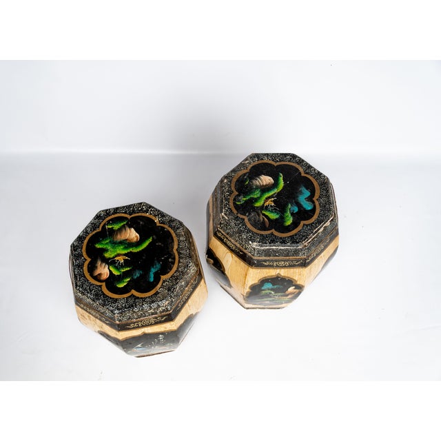 Octagon Vintage Wood Ginger Boxes For Sale - Image 12 of 14