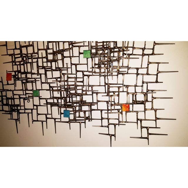 Brutalist Metal Nail Enamel Squares Mid Century Wall Sculpture