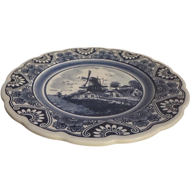 Ceramic Vintage Delft Decorative Scalloped Wall Plate For Sale - Image 7 of 10