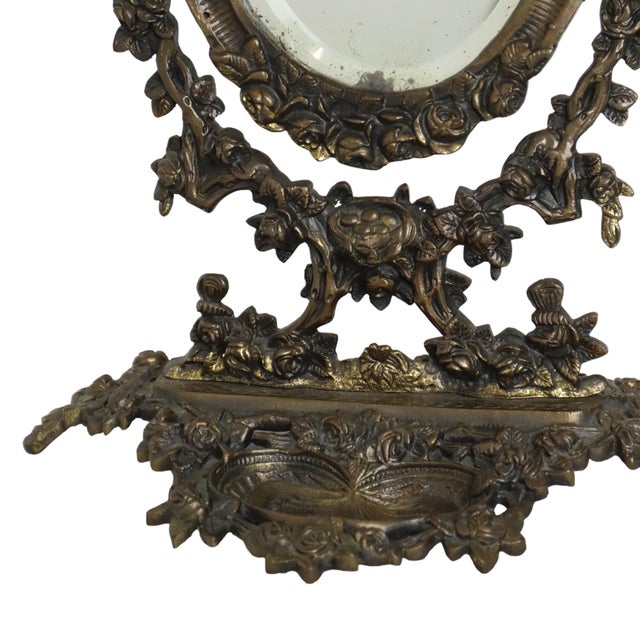 Vintage Art Nouveau Tabletop Vanity Mirror in Gilt Bronze, 1920s For Sale - Image 6 of 11