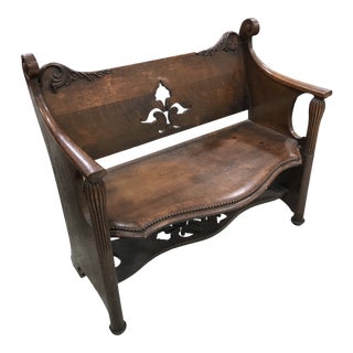 Victorian Oak Quarter Sawed Carved Bench For Sale