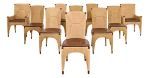 Set of Ten Bill Sofield McGuire Danish Cord Cocoon Dining Chairs