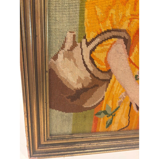 Vintage Framed Needlepoint Portrait of Woman in Golden Dress For Sale - Image 11 of 12