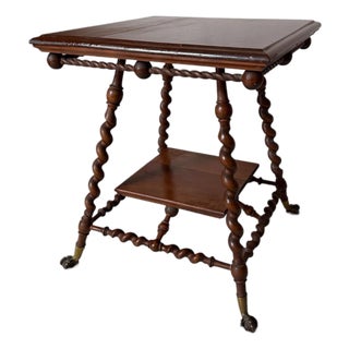 Antique Solid Wood Barley Twist Lamp Side/Table With Claw Feet After Merklen Furniture Company For Sale