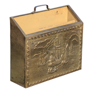 Vintage Sailboat Scene Embossed Brass Magazine Holder/Rack