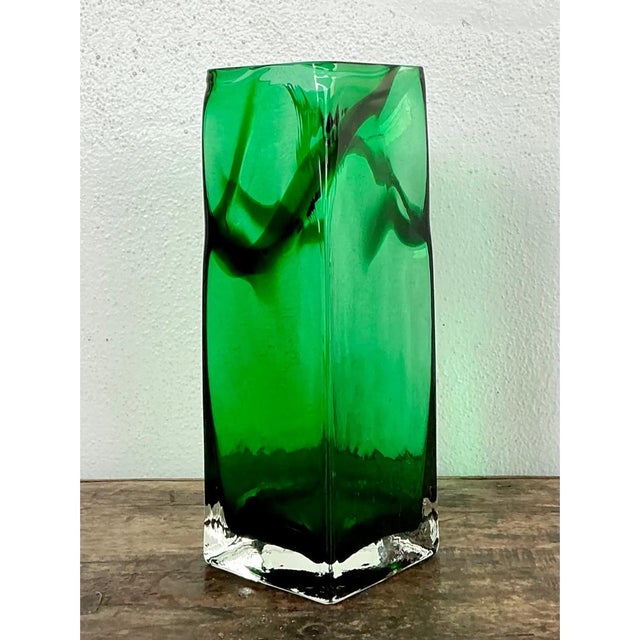 Vintage Polish Emerald Glass Tall Vase For Sale - Image 10 of 12