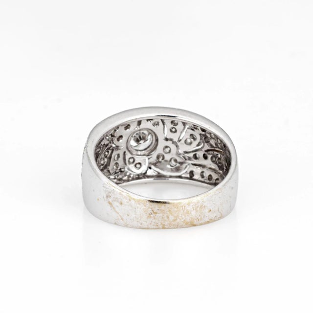 Early 21st Century Diamond Half Band Wide Cigar Ring 18k White Gold Size 5.5 For Sale - Image 5 of 6