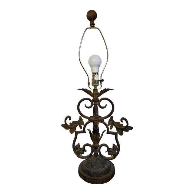 Forged Iron Table Lamp in Antique Finish For Sale