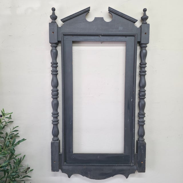 Early 20th Century Victorian Eastlake Style Black Pier Mirror Frame, Architectural Turned Column Wall Surround, Large 55.5 Inch For Sale - Image 14 of 14