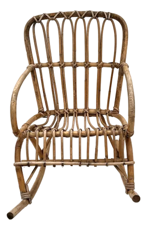 Mid-Century Franco Albini Style Child's Rattan Bamboo Rocking Chair