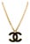 Chanel CC Gold Plated Black Enamel Rolo Chain Pendant Necklace For Sale