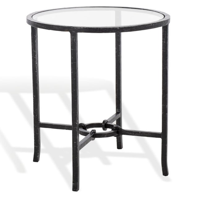 Tauri Metal Round Accent Table in Black with Glass Top For Sale In Philadelphia - Image 6 of 8