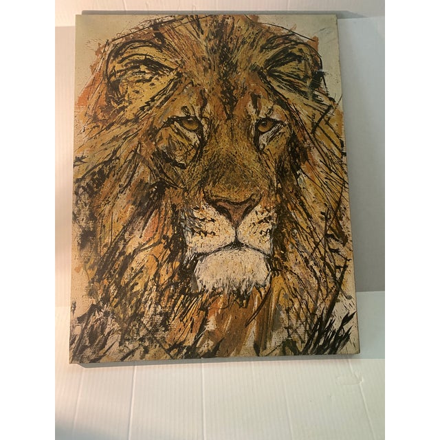 Orange Vintage Mid Century Modern Lion Portrait Painting by Fritz Rudolf Hug Framed 60s 1960s MCM Mid 20th Century For Sale - Image 8 of 12
