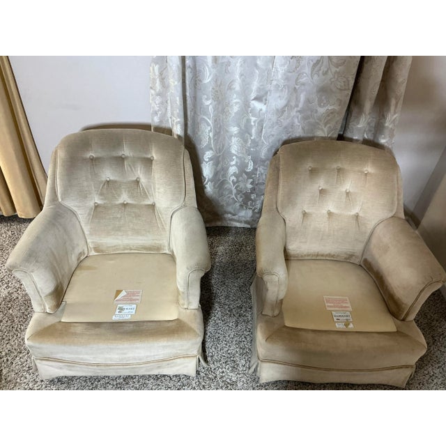Textile Pair of Vintage Hammary Tufted Velvet Lounge Chairs – Warm Camel Beige (Non-Swivel) For Sale - Image 7 of 12