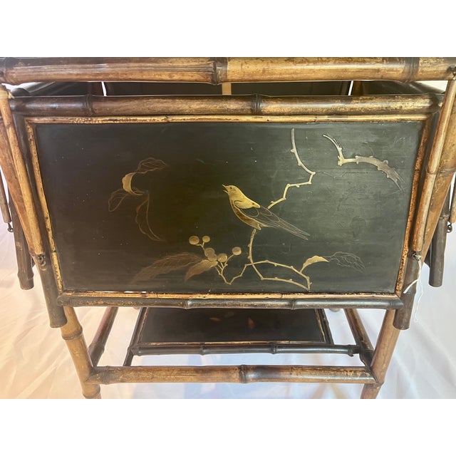Chinoiserie Antique Scorched Bamboo Folding Trays Tea Table For Sale - Image 3 of 18