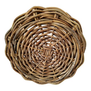 Vintage French Country Large Vine Winnowing Basket 22.5" For Sale