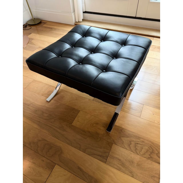Animal Skin Knoll Barcelona Stool - Black Volo Leather For Sale - Image 7 of 7