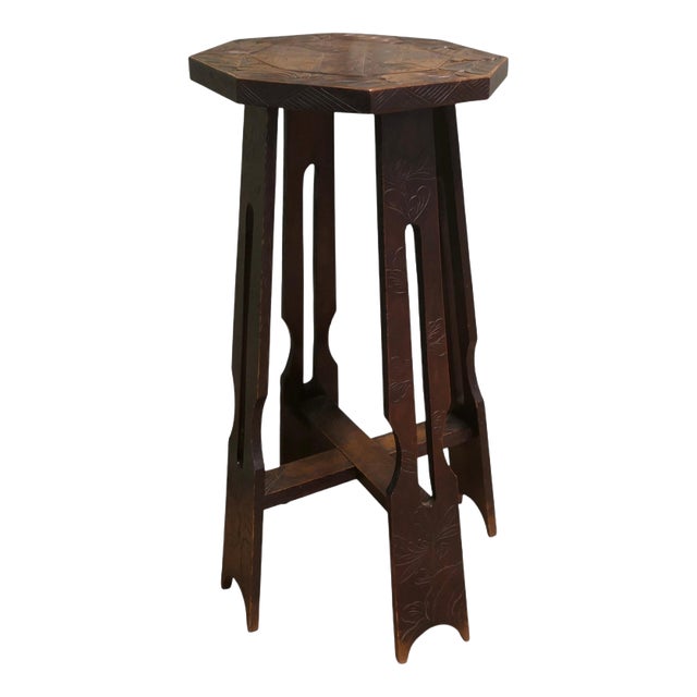 Antique Arts and Crafts Carved Elm Octagonal Plant Stand from Liberty & Co, 1880 For Sale