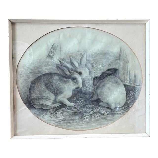 Framed 19th Century Drawing Rabbit Scene For Sale