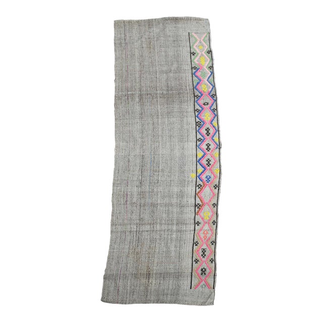 1970s Vintage Handmade Wool Cotton Grey Area Rug For Sale