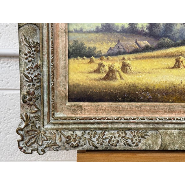 Vintage Painting of Harvest Time in the English Countryside by British Artist 1990 Circa For Sale - Image 16 of 17