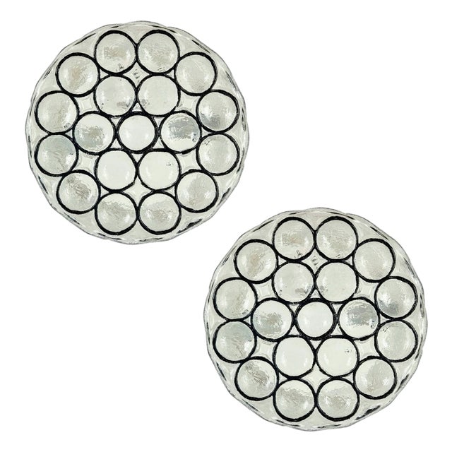 Mid-Century Modern Glass Flush Mounts from Limburg, Germany, 1970s, Set of 2 For Sale