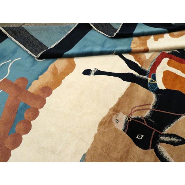 Tan Galerie Shabab Collection Mid-20th Century Handmade Chinese Pictorial Art Deco Room Size Carpet For Sale - Image 8 of 8