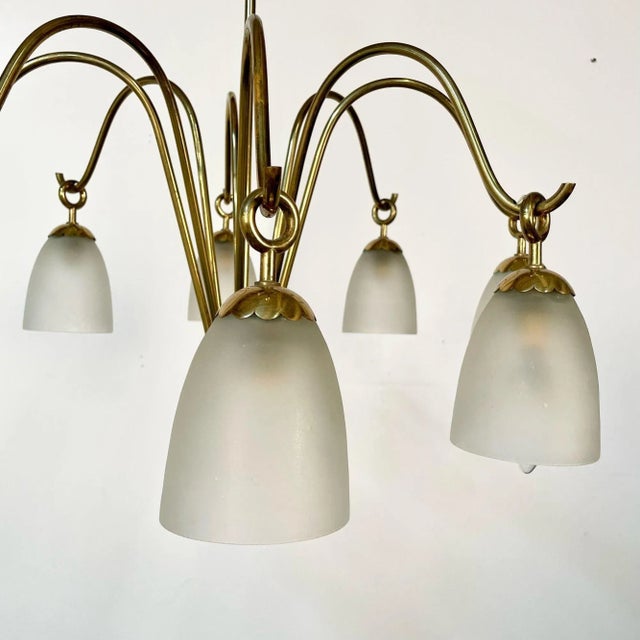 Brass Italian Mid-Century Modern Arredoluce Eight Arm Brass Chandelier by Angelo Lelli For Sale - Image 8 of 11