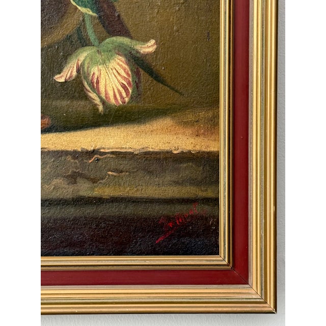 Antique European Dutch Masters Flower Still Life Framed Oil Painting Framed For Sale - Image 11 of 12