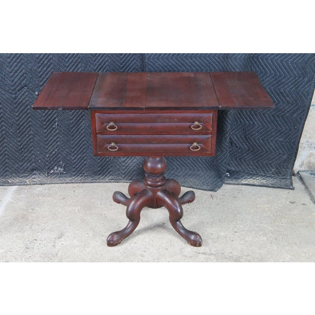 Antique American Empire Mahogany Drop Leaf Parlor Work Table Sewing Stand Chest For Sale - Image 4 of 16
