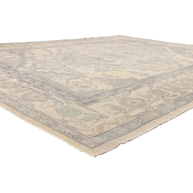 53188 Modern Oushak Turkish Rug, 09'02 x 12'00. Modern style meets classic elegance in this hand knotted wool neutral...