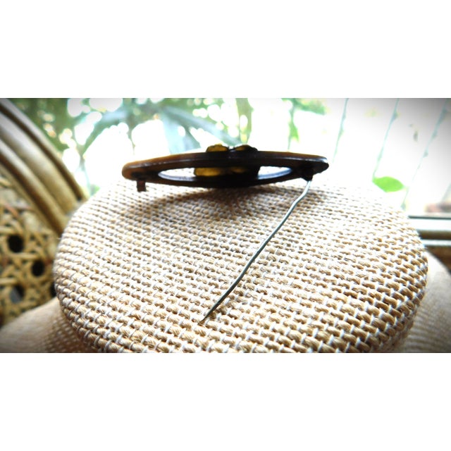 Early 20th Century Art Deco Tan and Brown Celluloid Seed Pearl Flower Brooch Bar Pin For Sale - Image 5 of 11