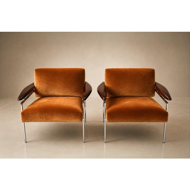 Mid-Century Modern Pair of "Beto" Armchairs by Sergio Rodrigues in Brazilian Rosewood, Chrome & Burnished Cognac Mohair, Brazil, 1958  Lot 886 For Sale - Image 3 of 18