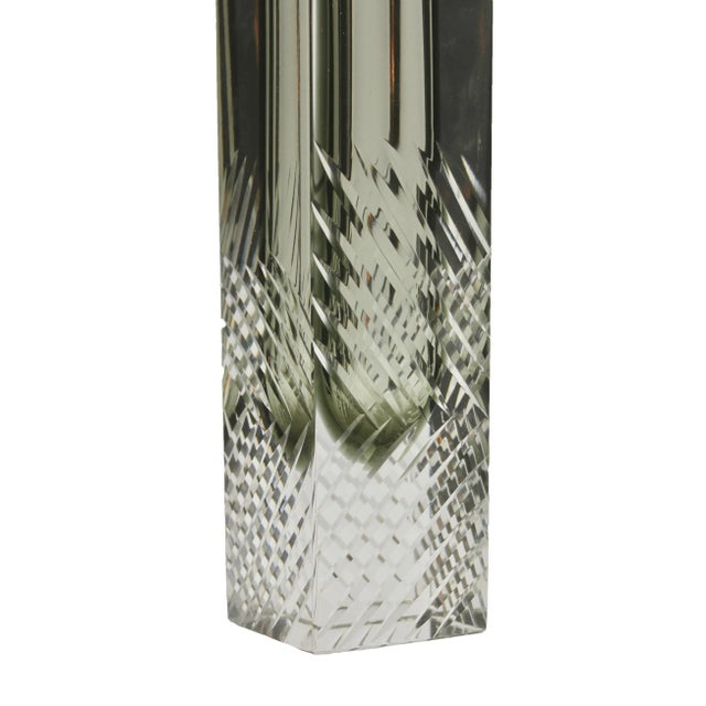 Handcut Murano Glass Block Vase in Smokey Anthracite with Diagonal Lines by Flavio Poli For Sale - Image 3 of 10