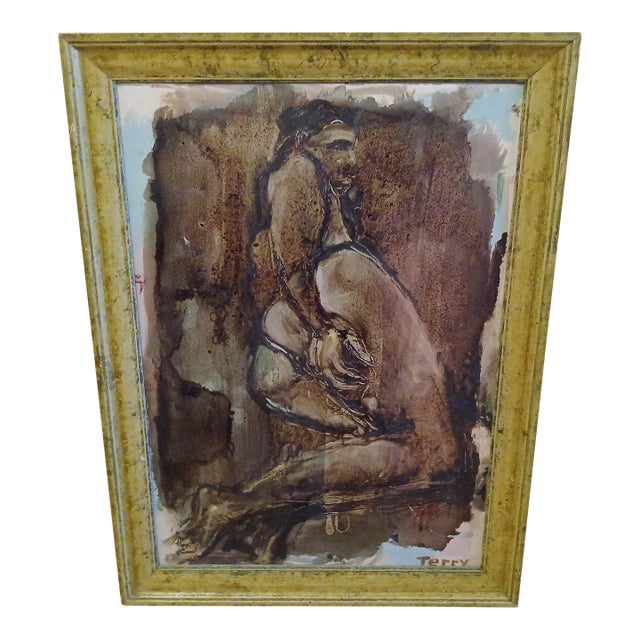 Vintage Nude Abstract Oil Painting on a Board Signed by Artist For Sale