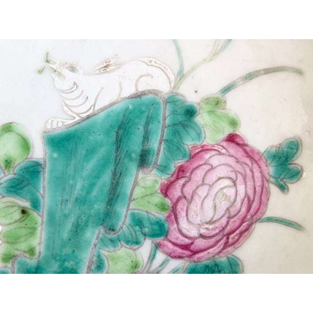 Rose Antique Chinese Qing Famille Rose Rabbit & Peonies Footed Plates Dishes - a Pair For Sale - Image 8 of 11