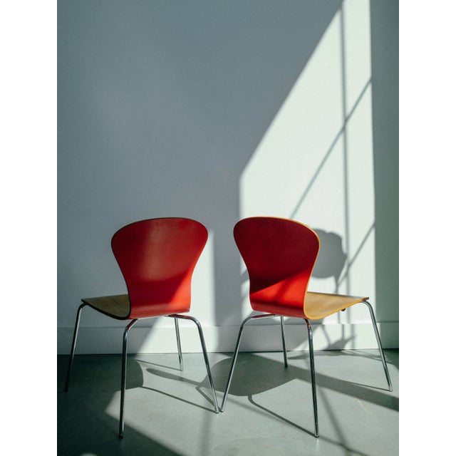 Wood Knoll Sprite Stacking Chairs by Ross Lovegrove — Two-Tone Wood & Red — Pair For Sale - Image 7 of 12
