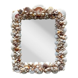 Vintage Coastal Hand Made Shell Encrusted Mirror For Sale