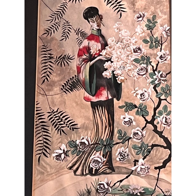 Vintage Mid Century Chinoiserie Pair Framed Prints D. Voaguest Red Faux Bamboo 24" For Sale - Image 11 of 12