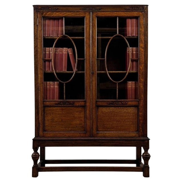 Antique English Oak Glazed Display Cabinet, 1900s For Sale - Image 12 of 12