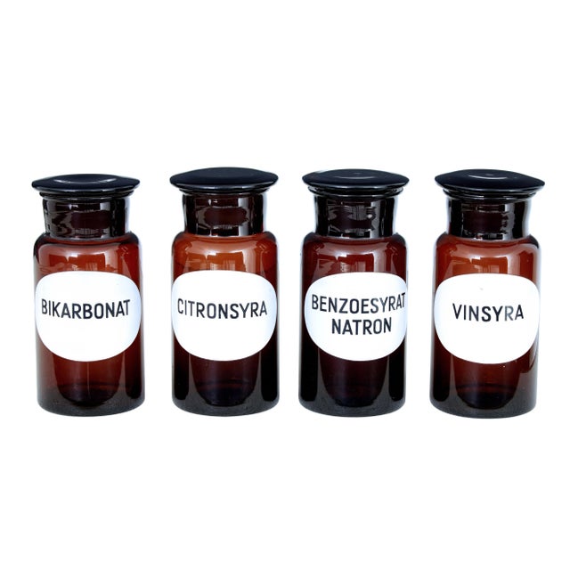 Brown Swedish Apothecary Glass Jars, 1930s, Set of 4 For Sale - Image 8 of 8