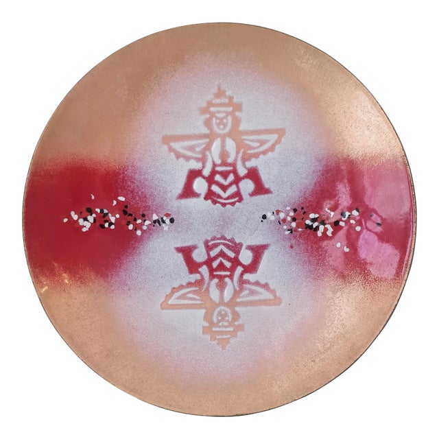 1970s Enamel Copper Southwest Dish Pink Rain Dancer For Sale