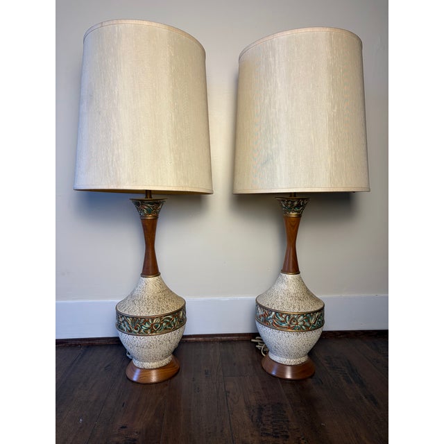 Beautiful and unusually large matching pair of vintage F.A.I.P. (Fine Arts in Plaster) table lamps, beautifully preserved...