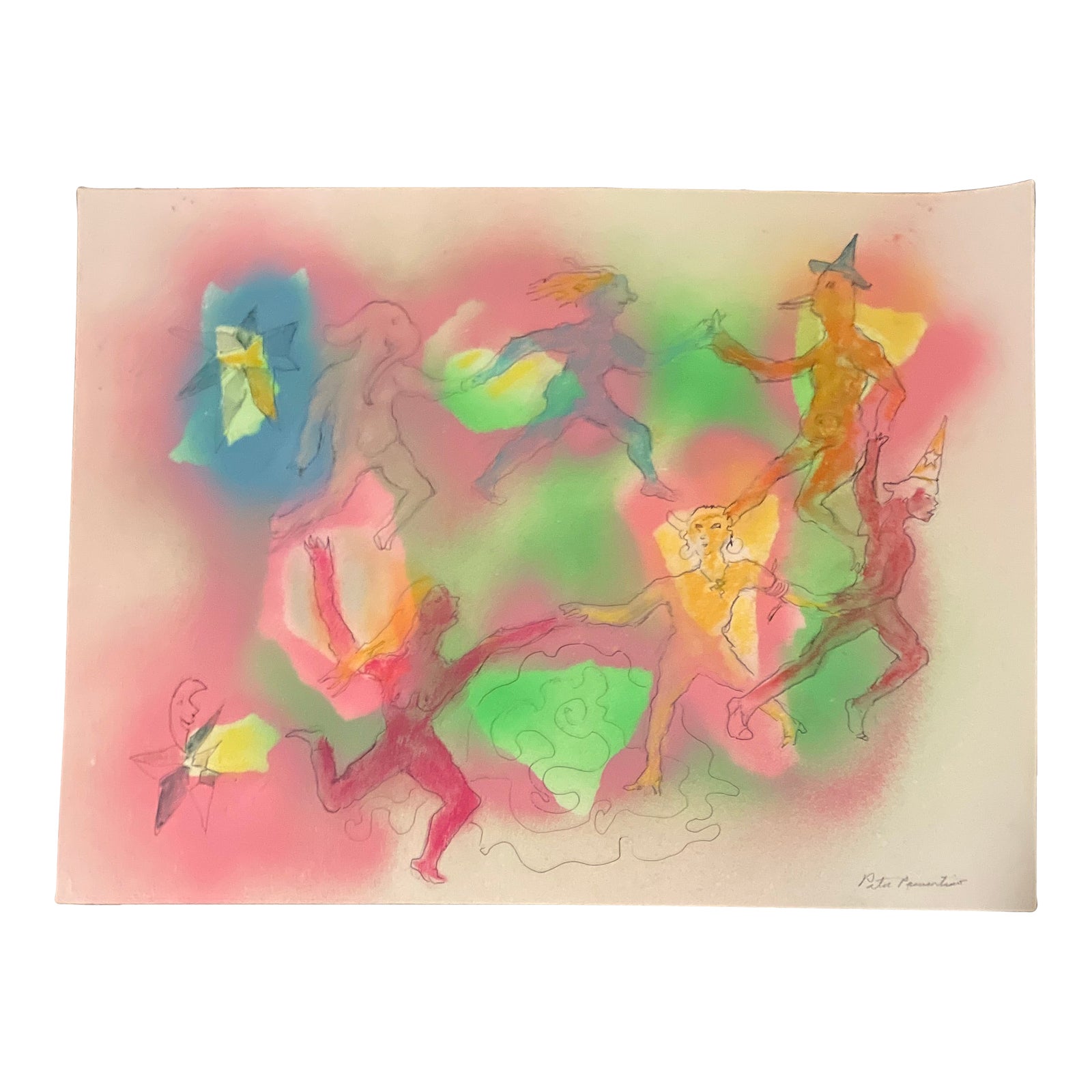 1980’s Original Abstract Expressionist Painting/Drawing/Pastel Ring of ...